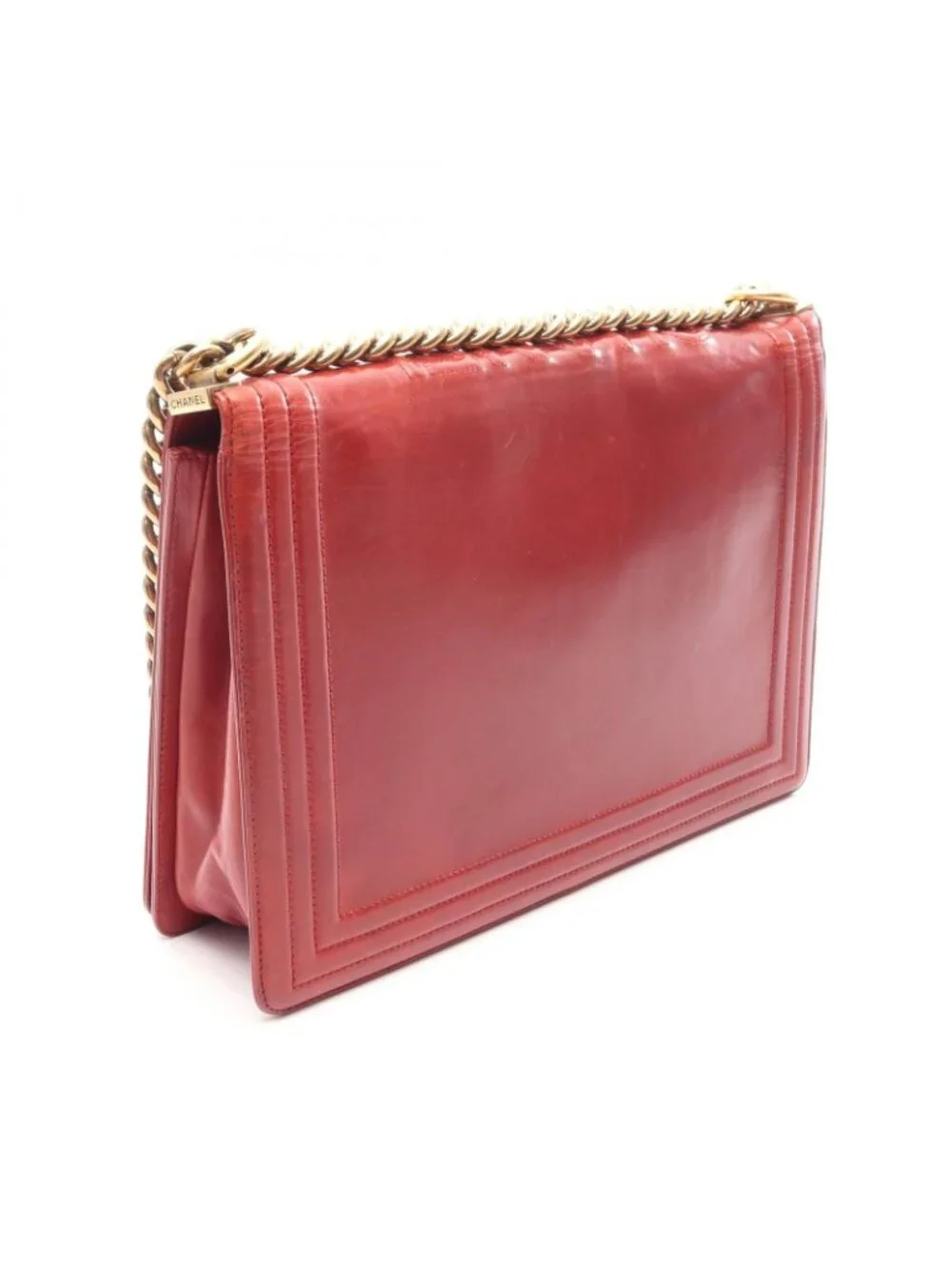 Chanel Shoulder Bag Boy Red Leather Chain